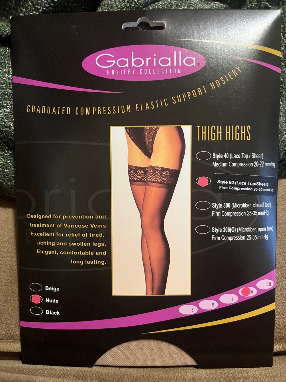Gabriella Thigh Highs Lace Top Compression Hosiery - Nude/Beige